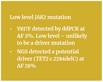 Low level JAK2 mutation
