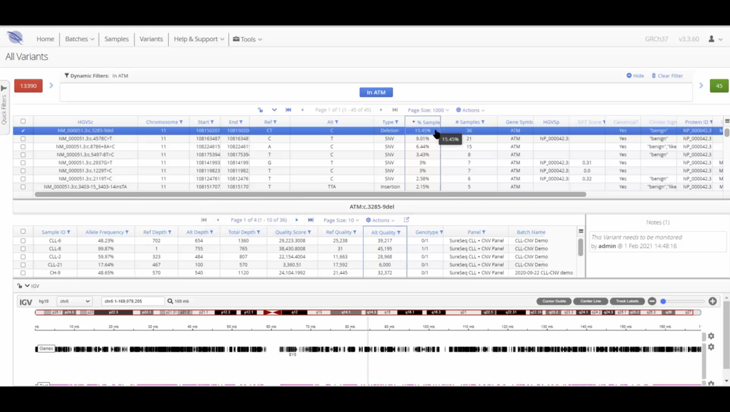 Interpret NGS analysis software - Analysis results by variants (5 minutes) Image
