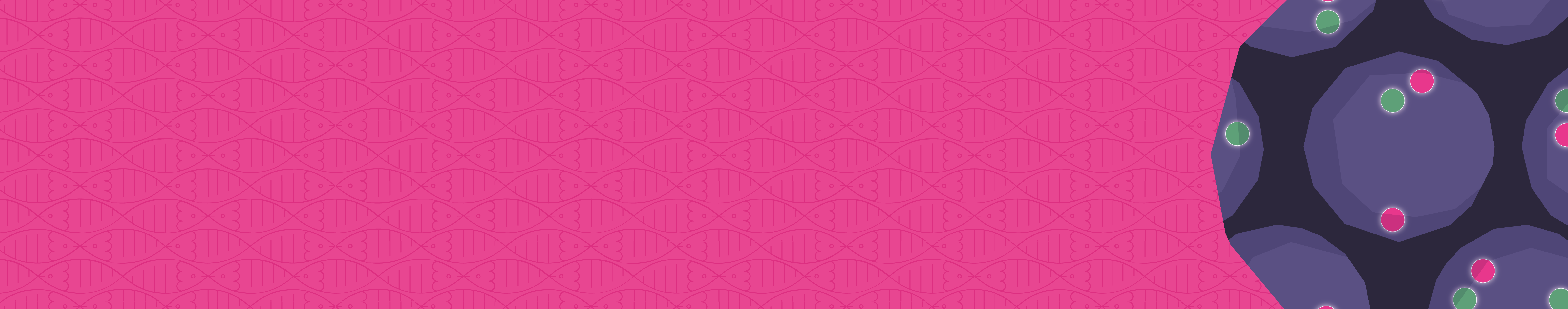 Pattern illustration of DNA helix fish with a pink background and a FISH result graphic for the CytoCell FISH product range.