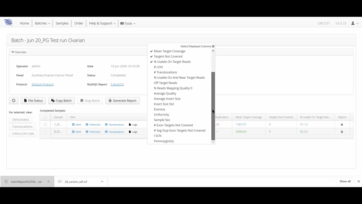 Interpret NGS analysis software - Viewing analysis batches (4 minutes) Image