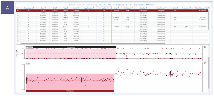 10p15.3-p13 deletion and associated LOH viewed in Interpret NGS Analysis Software