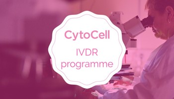 Scientist Looking At FISH Result Through A Microscope And Cytocell IVDR Logo