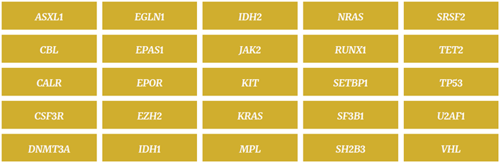 Table 1: The 25 genes that make up OGT’s SureSeq Myeloid Panel are all implicated in different forms of MPN.