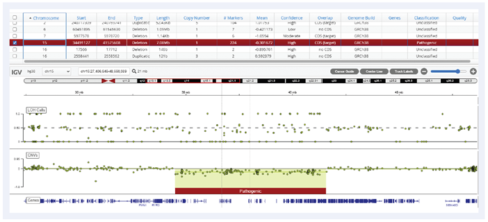 A 7Mb deletion on chromosome 15 in a mosaic sample